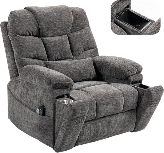 Power Lift Recliner for Elderly Adults, Dual Motor Lay Flat Lift Chair with Heat Massage, Cup Holder & Wireless Phone Charger, USB Type C Charging, Big Tall 400 lbs