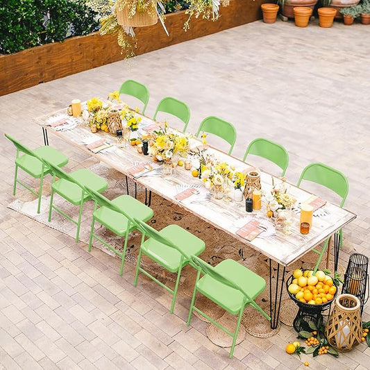 VINGLI Folding Chairs All Steel Metal Frame, Capacity 350 lbs, Durable Portable and Versatile for Indoor Outdoor Use, Green, Set of 4