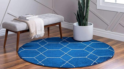 Unique Loom Trellis Frieze Collection Area Rug - Geometric (7' Round, Navy Blue/ Ivory)