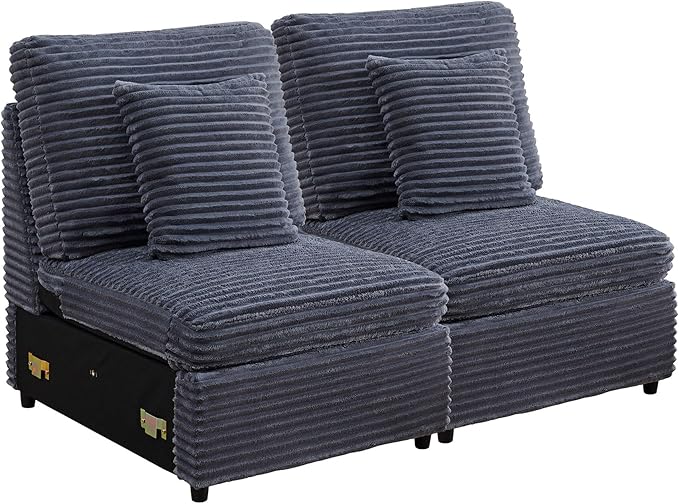 Modern Middle Armless Sofa Seat Set of 2 for Modular Sectional Couch for Living Room-Blue Grey