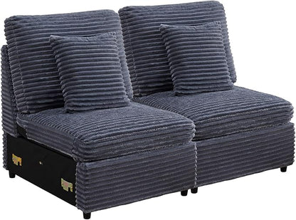 Modern Middle Armless Sofa Seat Set of 2 for Modular Sectional Couch for Living Room-Blue Grey