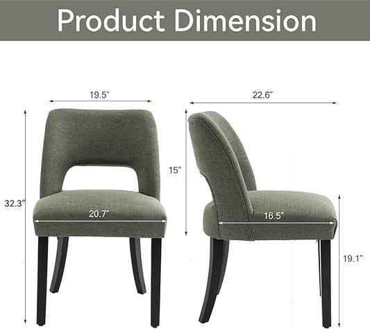 VKNOW Wooden Dining Chairs Set of 6, Modern Fabric Upholstered Dining Room Chair Kitchen Chairs, Farmhouse Dinner Chair for Kitchen Dining Room, Green-Black Legs