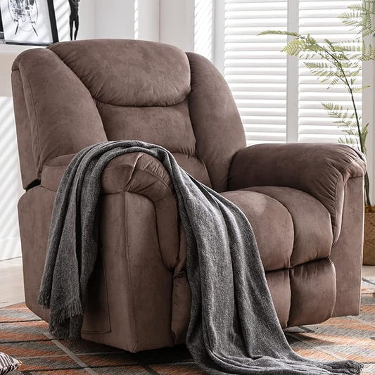 ANJ Rocker Recliner Chair Oversized Manual 360° Swivel Recliners Comfy Glider Rocking Chairs for Big Man Extra Wide Overstuffed Reclining Chair for Living Room, Camel