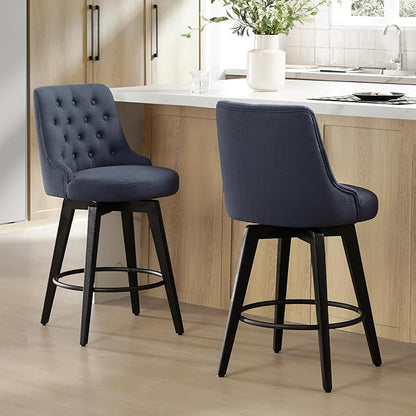 Watson & Whitely Counter Height Bar Stools Set of 3, Performance Fabric Upholstered Modern Swivel Barstool with Back, Solid Wood Legs, 26" H Seat, Insignia Blue