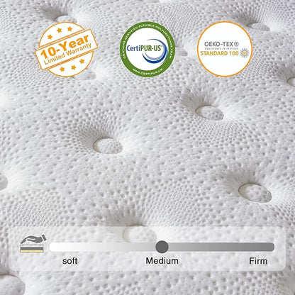 Queen Mattress, 12 Inch Hybrid Mattress in a Box, Memory Foam and Individual Pocket Springs, Soft and Breathable, Soft Feel