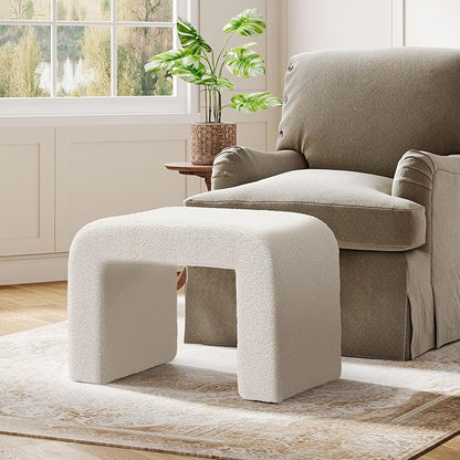 Tribesigns White Vanity Stool, Modern Ottoman Foot Rest for Couch, Large Foot Stool Ottoman, Extra Seating for Living Room, Shoe Bench for Entryway, Arched Makeup Chair for Vanity, 2 Packs
