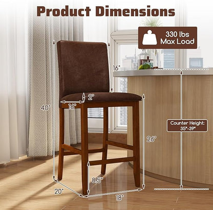 COSTWAY Counter Barstools Set of 4, 26 Inch Counter Height Stools with Upholstered Seat & Backrest, Armless High-Top Chairs with Rubberwood Legs for Kitchen Island, Dining Room, Pub