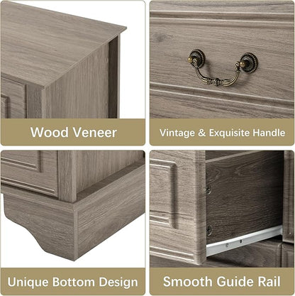 Farmhouse 6 Drawers Dresser for Bedroom, 47'' Wide Rustic chests of Drawers with Natural Texture, Wood Dresser Vintage Design, Storage Dressers Organizer, Grey