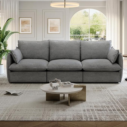 94.6" Cloud Modular Sectional Sofa, Waterproof Down Filled Sectional Sofas, High Backrest 3 Seater Sectional Couches for Living Room, Modern Modular Couch with Removable Cover, Dark Gray