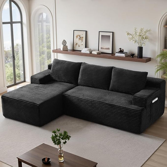96''Sectional Couches for Living Room,Modern Modular Sectional Sofa,Upholstered Boneless Couch with Pockets,Comfy Cloud Couch with L Shaped Chaise (Black, 96''W Left Facing Chaise)