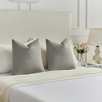 FUTEI Smoke Gray Chenille Decorative Throw Pillow Covers 24x24 Inch Set of 2,Soft Cozy Faux Linen Textured European Pillow Shams,Farmhouse Home Decor for Couch Living Room