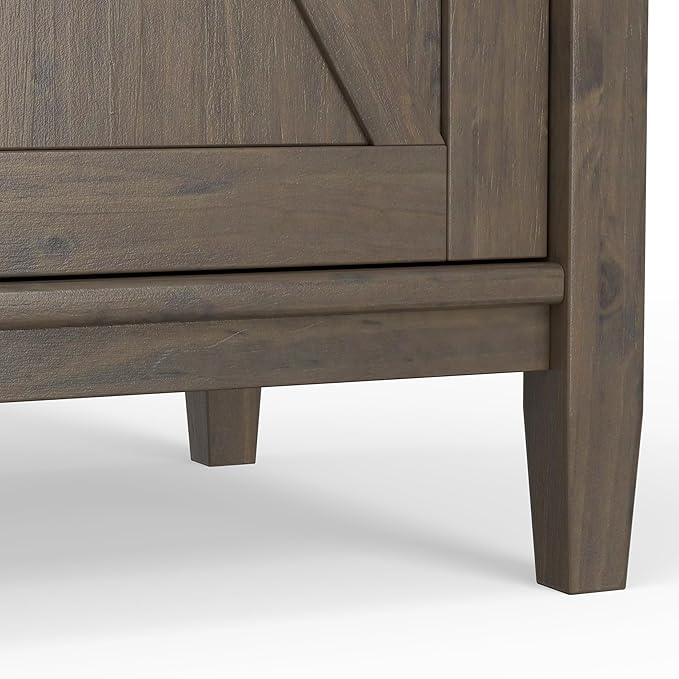 SIMPLIHOME Ela Solid Wood 60 inch Wide Transitional Wide Storage Cabinet in Smoky Brown for The Living Room, Entryway and Family Room