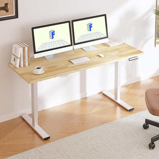 FLEXISPOT E3 Solid Wood Dual Motor Electric Standing Desk 48 x 24 Sit Stand Desk, Holds 220 lbs, Adjustable Height w/Memory Presets, Butcher Block Rubberwood Desktop & White Frame, Ships in 2 Boxes