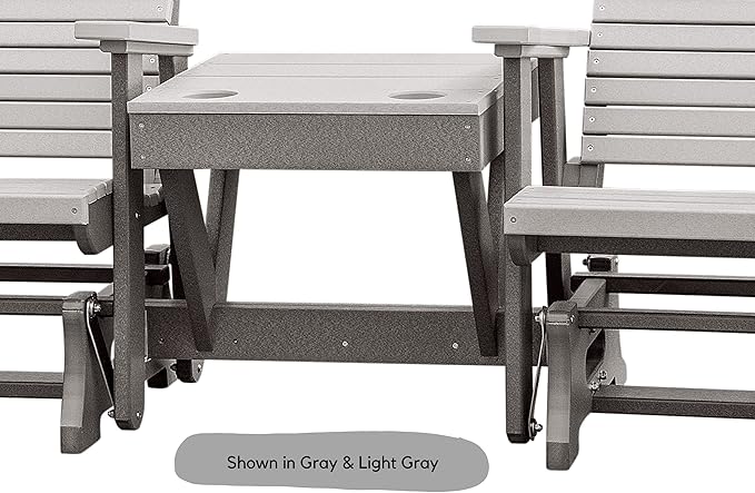 DutchCrafters Modern Horizontal Slat High Back Poly Double Glider Chairs with Center Table Outdoor Patio Furniture (White & Aruba Blue)