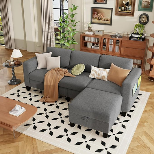 ZeeFu Sectional and Sofa Couches for Living Room - 78'' 3 Seater L-Shaped Modular Couch with Storage Ottoman - Modern Velevt Fabric Upholstered Sofa Set for Small Space Apartment Office