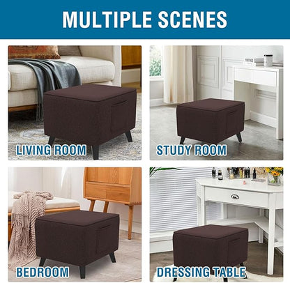 H.VERSAILTEX Thick Durable Linen Look Ottoman Cover Square Fit Length 24"-25" Footrest Folding Storage Stool Furniture Protector Soft Slipcover for Living Room with Elastic Bottom - Heather Chocolate