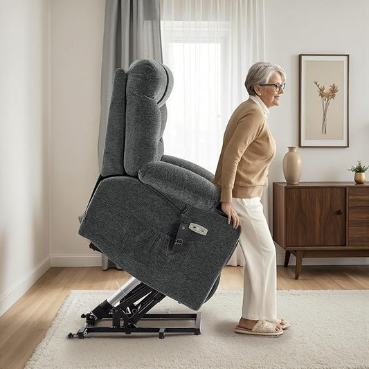 MCombo Power Lift Recliner Chair with Extended Footrest for Elderly People, Fabric 7281 (Dark Gray, Small)