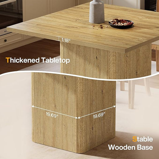 Tribesigns 39-Inch Square Dining Table for 4, Small Fluted Kitchen Table with Sturdy Pedestal, Farmhouse Wooden Dinner Table for Dining Room, Living Room, Kitchen, Small Space, Natural