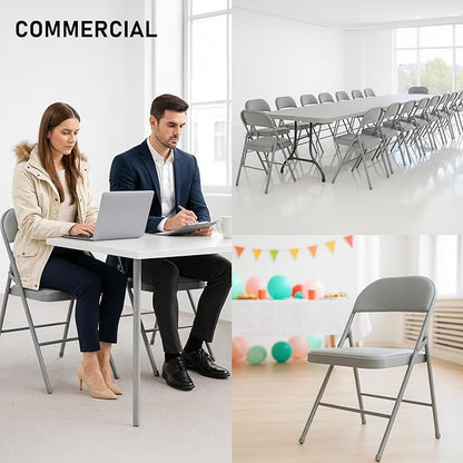 SEALAMB 10 Pack Grey Folding Chairs with Padded Seats & Cushion, Durable Metal Foldable Chairs for Wedding Party, Commercial Chairs for Office School Church Events, 330lb Capacity (Grey-PU, 10 Pack)