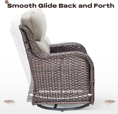 Rilyson Wicker Outdoor Patio Furniture Set - 5 Piece Patio Conversation Sets with Swivel Rocker Chairs, Ottomans and Side Table, 6 inch Cushions, Waterproof Wicker, for Porch Deck Brown/Beige