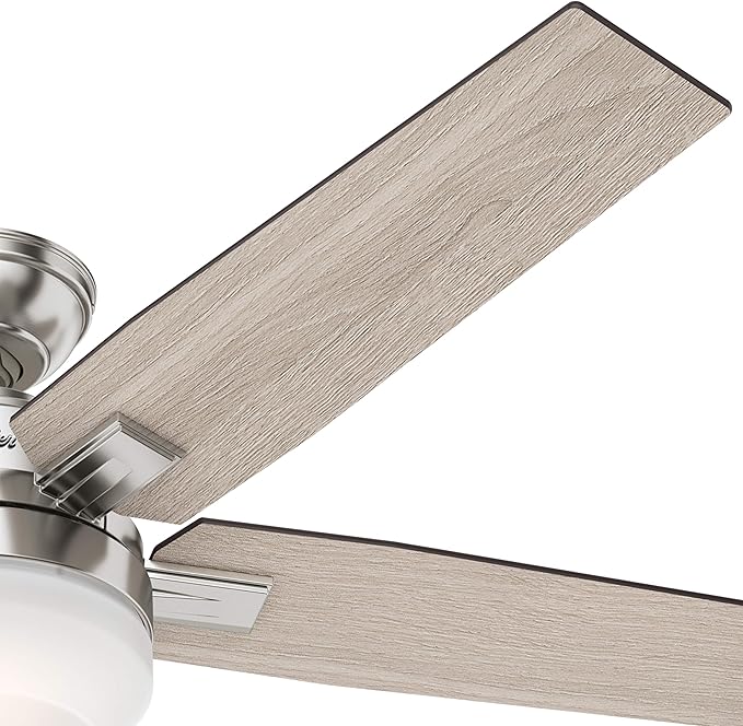 Hunter Fan 52 inch Contemporary Brushed Nickel Indoor Ceiling Fan with Light and Remote Control for Bedroom, Living Room/Family Room, Dining Room, Kitchen, Office (Renewed)