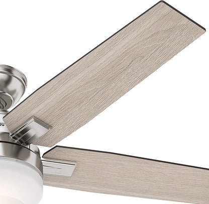 Hunter Fan 52 inch Contemporary Brushed Nickel Indoor Ceiling Fan with Light and Remote Control for Bedroom, Living Room/Family Room, Dining Room, Kitchen, Office (Renewed)