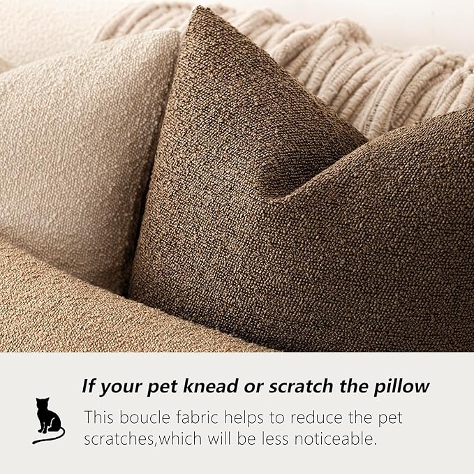 Foindtower Set of 2, Decorative Textured Boucle Throw Pillow Covers Accent Solid Pillow Cases Neutral Soft Couch Cushion Case for Chair Sofa Bedroom Living Room Home Decor 26x26 Inch Chocolate