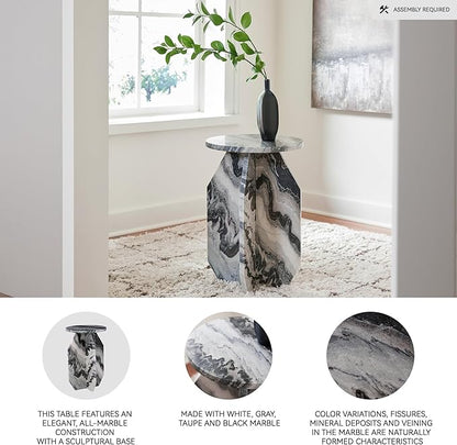 Signature Design by Ashley Wrenlane Contemporary Marble Accent Table, Black & White