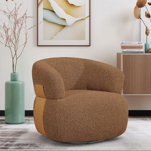 Swivel Barrel Accent Chairs-Modern Round Club Arm Chair Upholstered Living Room Armchair, Single Sofa Seating Bedroom Side Reading Seat for Living Roon Office (Caramel,1 Pack)