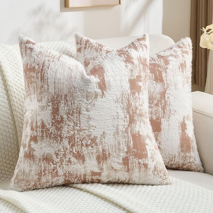 FUTEI Rust White Decorative Throw Pillow Covers 20x20 Inch Set of 2,Soft Faux Cashmere Jacquard - Textured & Cozy Cushion Case,Modern Home Decor for Couch Bed Living Room
