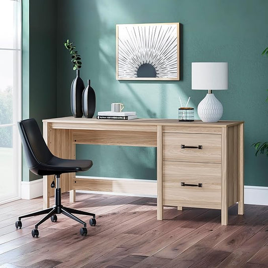 Signature Design by Ashley Battelle Casual 60" Home Office Desk with 1 Drawer and Cabinet Door, Light Brown