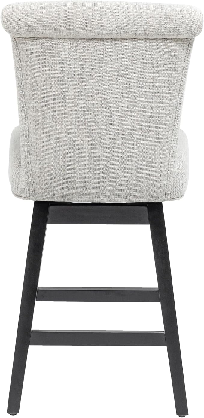 Bar Stool, 26 Inch Upholstered Barstools with 15.7" High Back and Footrest, Swivel Counter Height Barstools for Kitchen Island Home Bar Performance Fabric Ivory White