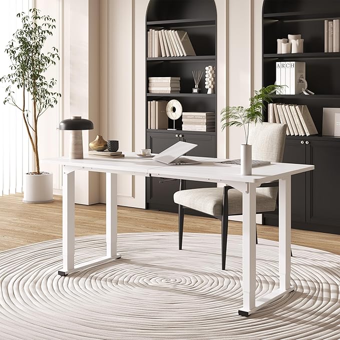 4 Legs Standing Desk, Large 55x28 Inches Electric Adjustable Height Desks with Splice Board, Stand Up Desks Home Office Computer Workstation, White