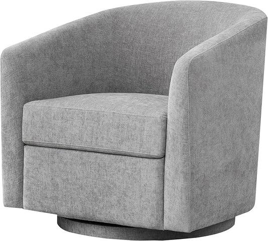 Chenille Swivel Accent Chair, Living Room Chairs, No Assembly Upholstered Armchair, 360°Rotating Barrel Chair for Bedroom, Apartment & Reading Nook (1, Light Grey)