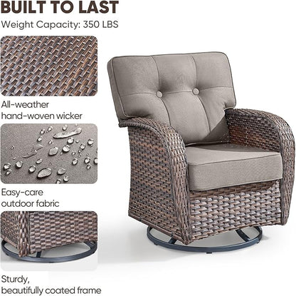 9-Piece Rotating Balcony Chair Set with 31-inch T-Shaped Wide backrest - Rattan Outdoor Rotating Balcony Chairs, Wide backrest Comfortable Outdoor Sliding Chair - Brown | Grey