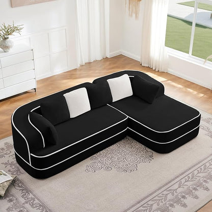 106" Cloud Sectional Sofa, Modern Boneless Couch for Living Room, Deep Seat Comfy Teddy Fabric L Shaped Sofa Chaise, No Assembly Required (Black, 106" L Shape with Right Facing Chaise)