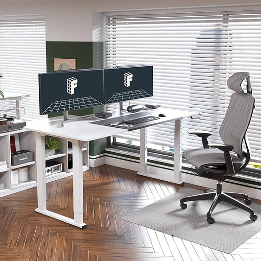 FLEXISPOT 4 Legs Standing Desk 71 x 32 Inch Adjustable Height Desk with Splice Board Home Office Sit Stand Up Desk, White Top + White Frame