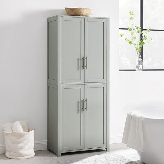 Crosley Furniture Savannah Tall Pantry Storage Cabinet with Shelves, Kitchen, Dining, or Laundry Room, Gray