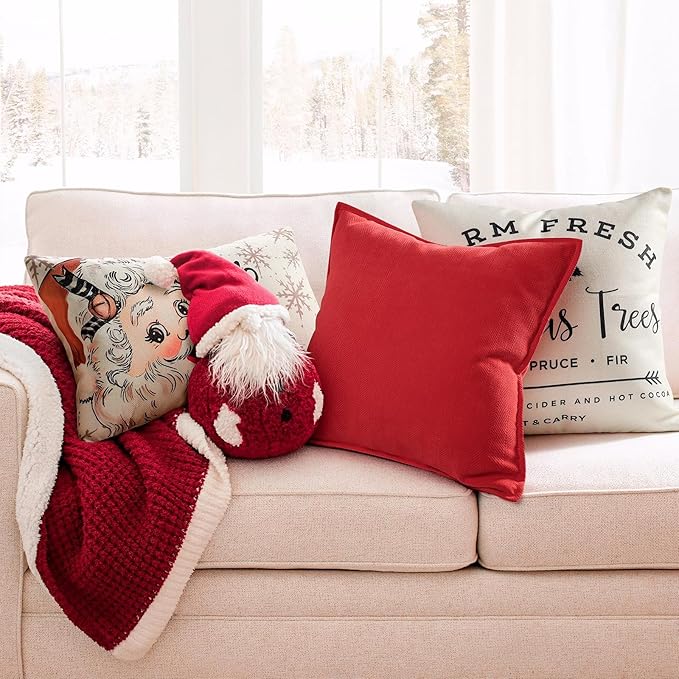 ZWJD Christmas Pillow Covers 16x16 Set of 2 Chenille Throw Red Cushion Covers with Elegant Design Soft and Luxurious Decorative Pillows for Couch, Bed, and Christmas Decor