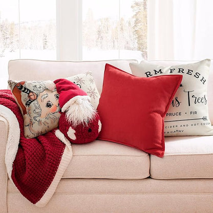 ZWJD Christmas Pillow Covers 12x20 Set of 2 Chenille Throw Red Cushion Covers with Elegant Design Soft and Luxurious Decorative Pillows for Couch, Bed, and Christmas Decor