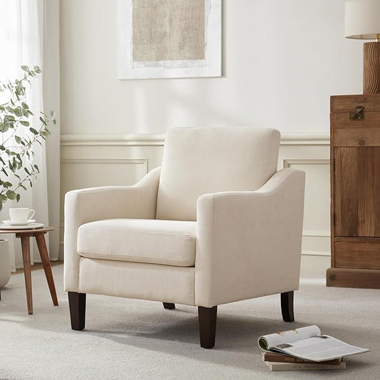 VKNOW Mid Century Modern Accent Chair, Upholstered Living Room Chairs Armchair for Bedroom, Comfy Reading Accent Chairs with Wood Legs for Living Room, Beige