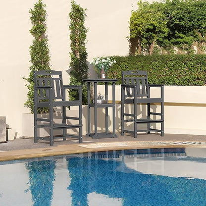 HDPE Outdoor Patio Tall Adirondack Bar Chairs Set of 2, All-Weather Bar Height Balcony Adirondack Stools for Bistro, Garden, Backyard, Pool, Deck | Grey