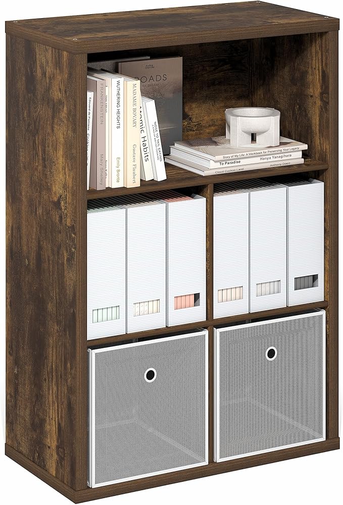 Furinno Cubicle Book Shelf, 5-Cube Bookshelf, Cube Storage Organizer Bookcase with Closed Back, 15.3 x 29.9 x 43.3, for Living Room, Bedroom, Home Office, Amber Pine