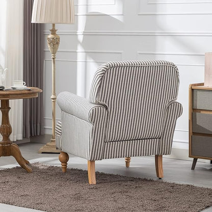 chairus Linen Accent Chair for Living Room Upholstered Mid Century Modern Single Sofa Chair with Solid Wood Legs Comfy Reading Chair Armchair for Bedroom/Office Room/Recption/Lounge, Black Stripe