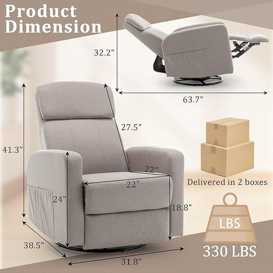 Power Swivel Recliner Chairs for Adults, Electric Glider Rocking Chair Nursery, Glider Recliner Nursery Chair with Classified Side Pocket, Nursery Rocking Chairs with USB and Type-C Ports