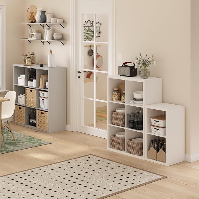 Furinno Cubicle Open Back Decorative Cube Storage Organizer, 9-Cube, Light Grey