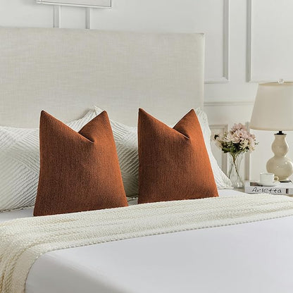 FUTEI Rust Chenille Decorative Throw Pillow Covers 26x26 Inch Set of 2,Soft Cozy Faux Linen Textured Euro Pillow Shams,Farmhouse Home Decor for Couch Living Room