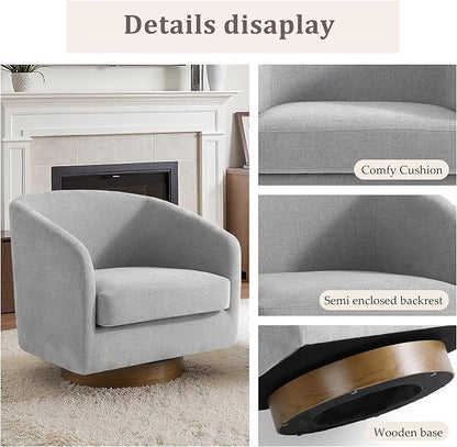 Lumibee Swivel Accent Chair, Chenille Fabric Swivel Barrel Chair for Living Room, Modern Comfy Upholstered Round Armchair Single Sofa Chair for Bedroom, Club-Light Grey