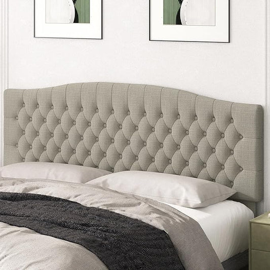 King Headboard Only, Upholstered Headboard King for Adjustable Bed Linen Tufted Calking Size Wall Mounted Head Board with Solid Wood Legs Head Board, Linen
