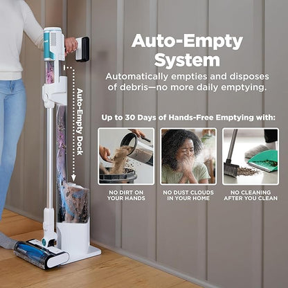 Shark Clean & Empty Cordless Stick Vacuum – Lightweight Cordless with HEPA Filter, Portable, Rechargeable, Auto-Empty System, Stick Vacuum for Pet Hair, Carpets & Hardfloor, White, BU3521